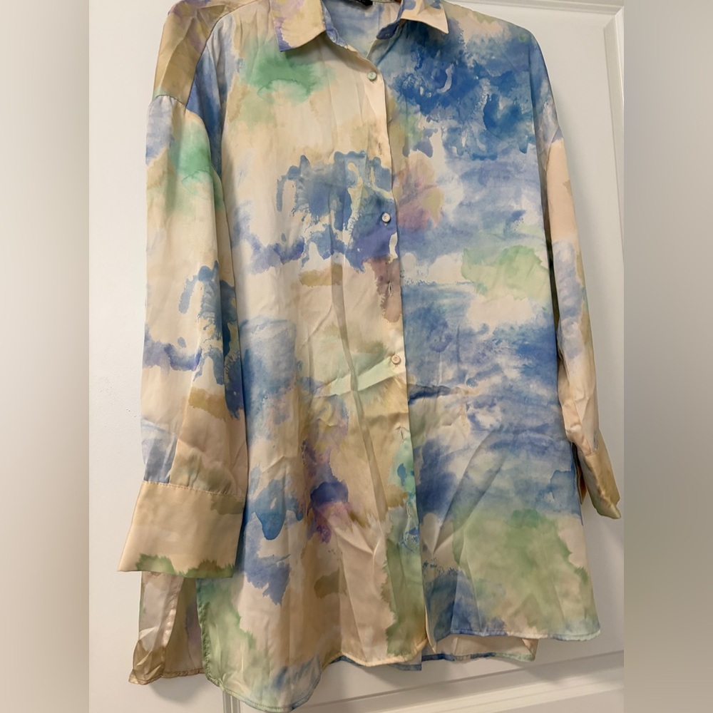 Zara Multicolor Watercolor Button Down Shirt